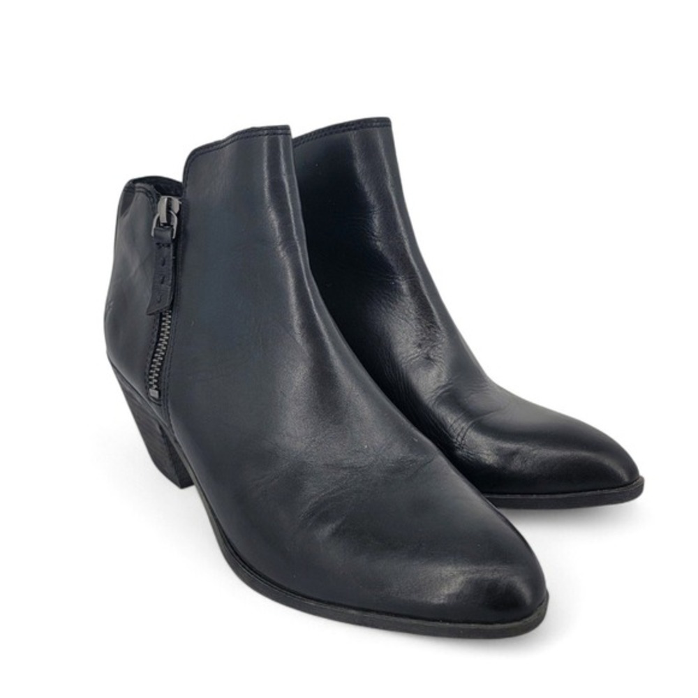 Frye Judith Black Leather Ankle Booties Women's 7.5 Double Side Zip‎ Block Heel